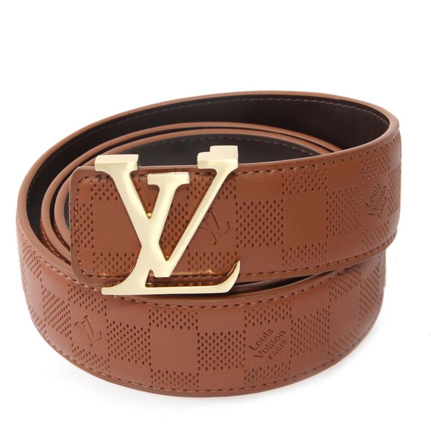 LOUIS VUITTON GOLD INITIALES BUCKLE - BROWN DAMIER EMBOSSED 706